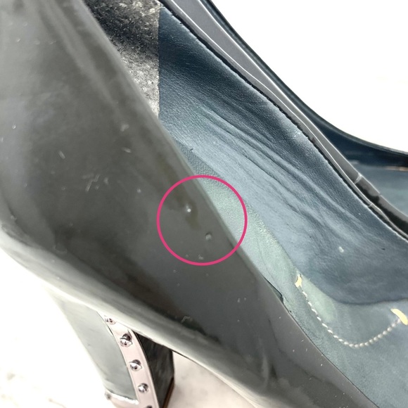 BCBGMaxAzria Platform Studded Patent Gray/Green Pumps 6 Edgy Grunge Punk Classic - Picture 9 of 16